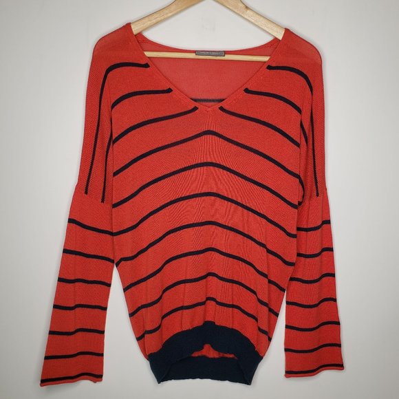 Wooden Ships Women’s V Neck Flare Sleeve Light Red Blue Sweater S M - Picture 1 of 5
